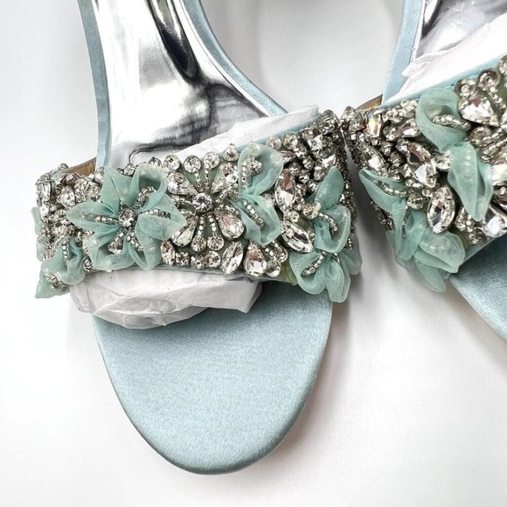 Badgley Mischka Size 9 Light Mist Blue‎ Satin Jeweled Dress Sandals Heels Shoes - Picture 4 of 14